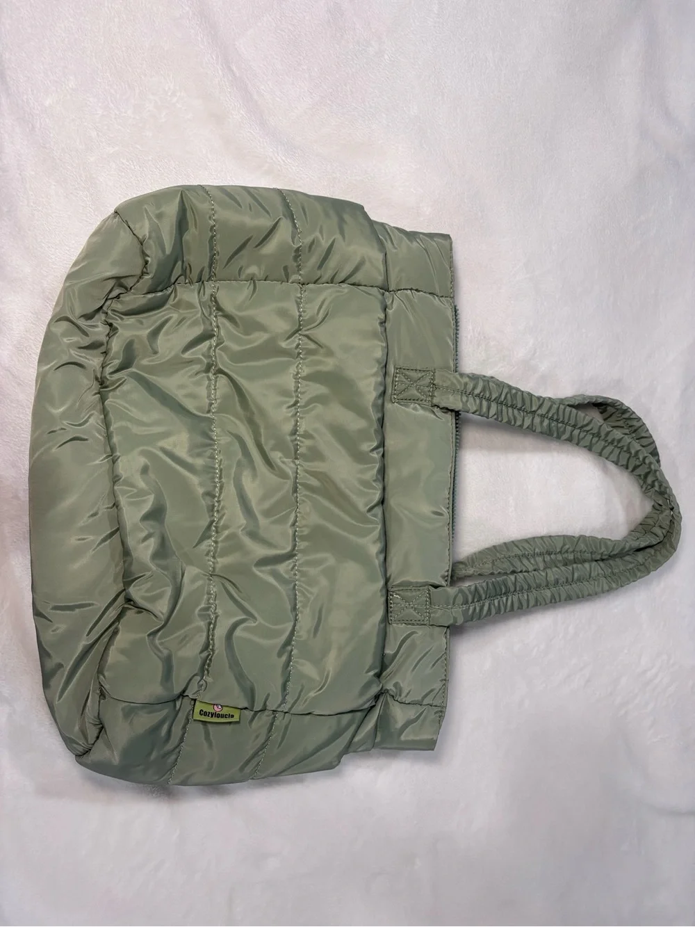 Padded Quilted Baby Tote Bag in Olive Green
